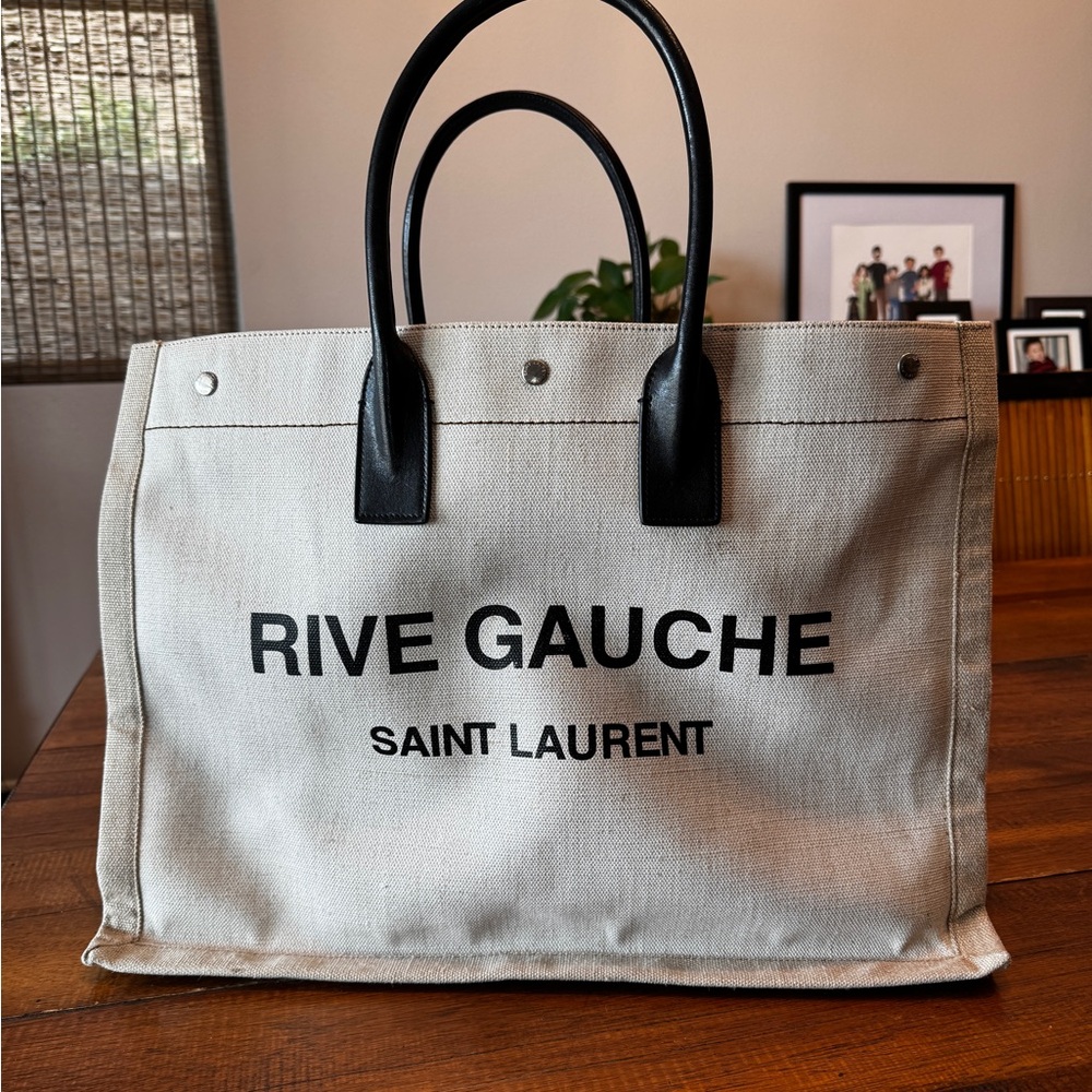 Saint Laurent Rive Gauche Canvas Tote Bag - Black and Cream
